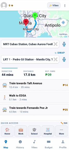 Route Options & Fare Breakdown